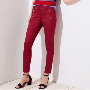 LOFT Julie Skinny Red Pants with Zippers NWOT